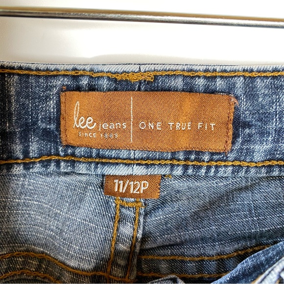 Lee Womens Jeans One True Fit 11/12 Petite Blue Distressed Bootcut Stretch - Picture 5 of 13